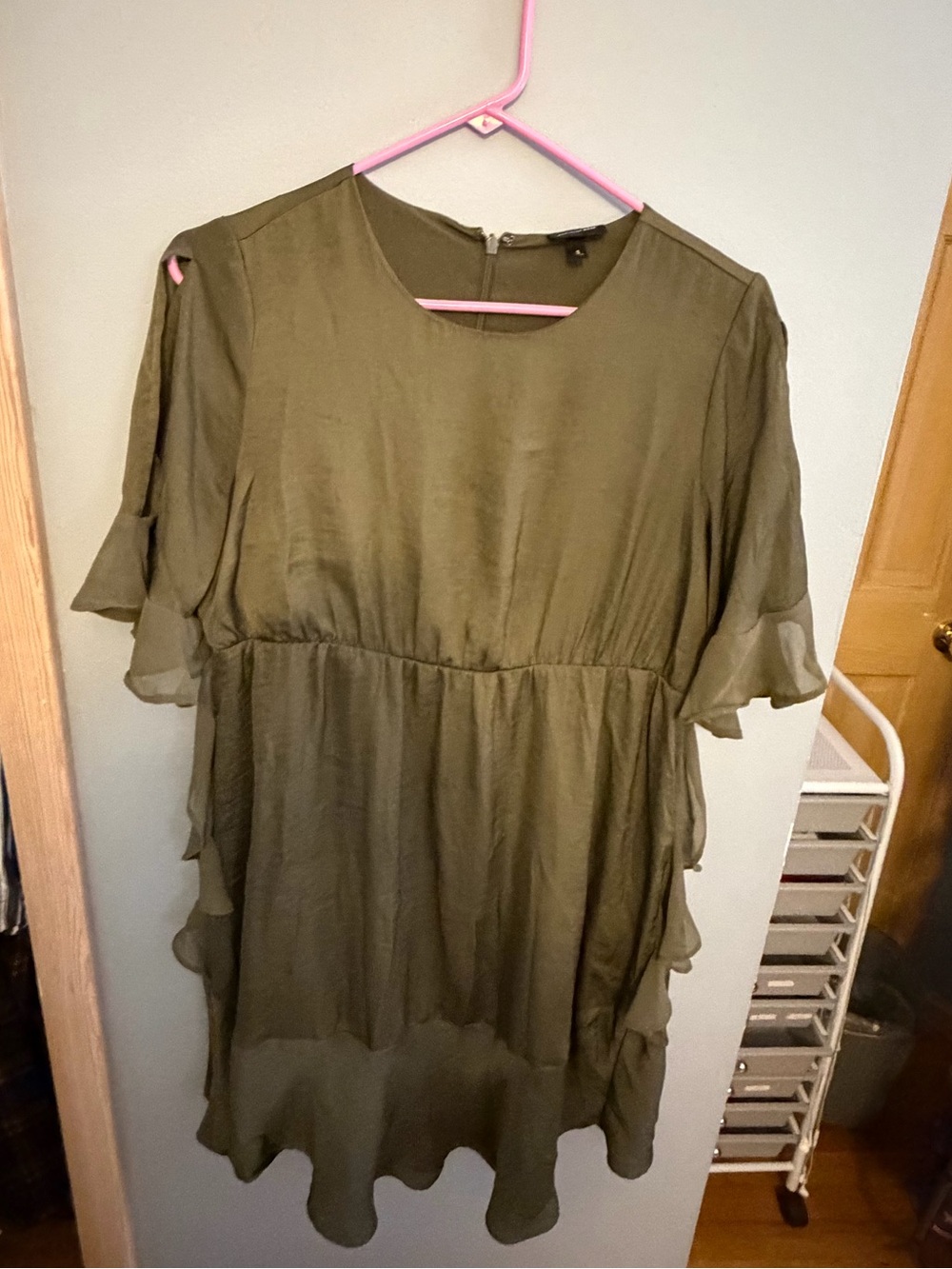 Women's Olive Green Ruffle Sleeve Tunic Top/Dress